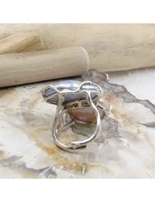 Bague ajustable en Perles d'eau douce