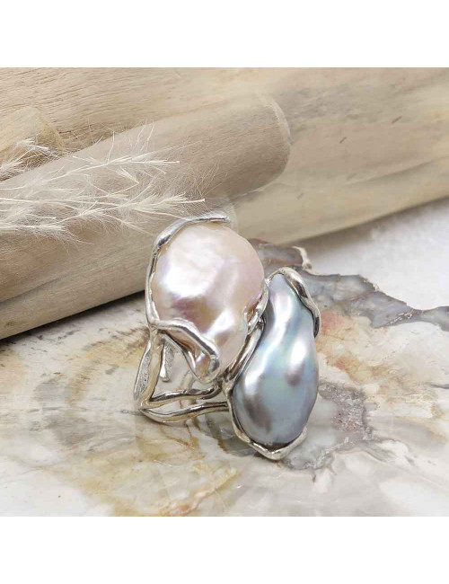 Bague ajustable en Perles d'eau douce