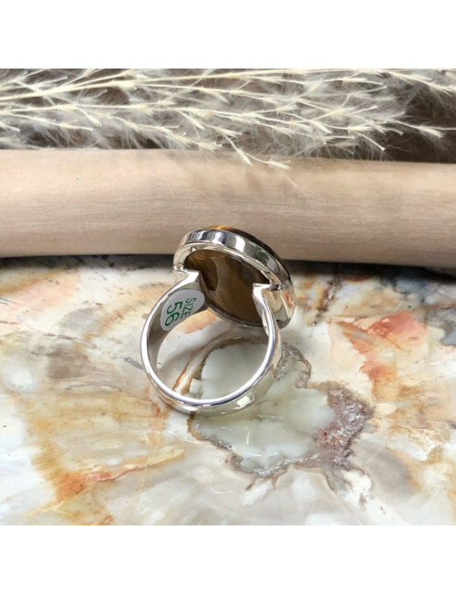 Oeil de tigre, Bague argent 925 T.56