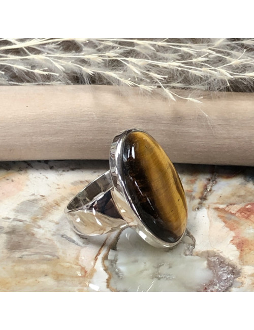 Oeil de tigre, Bague argent 925 T.56