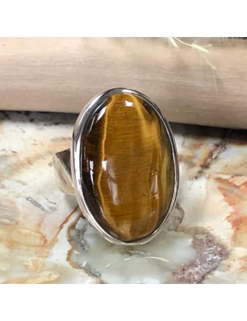 Oeil de tigre, Bague argent 925 T.56