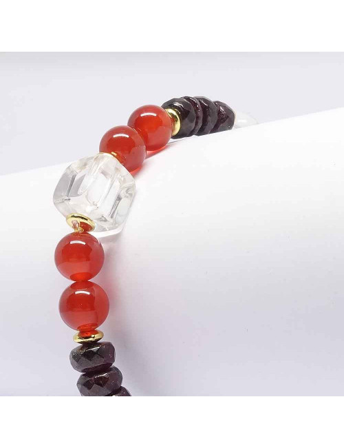 Bracelet bien-être en pierre Cristal de roche, cornaline, grenat et pierre de lune