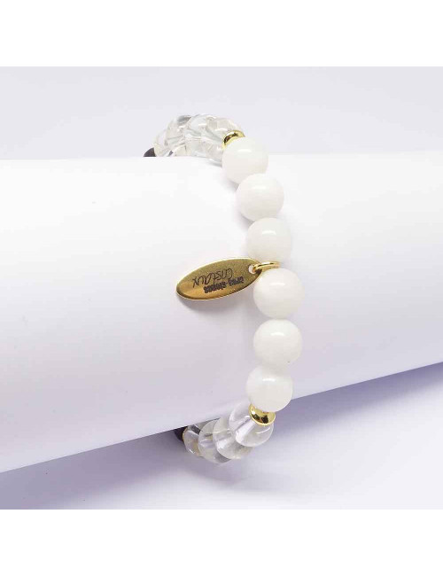 Bracelet bien-être en pierre Cristal de roche, cornaline, grenat et pierre de lune