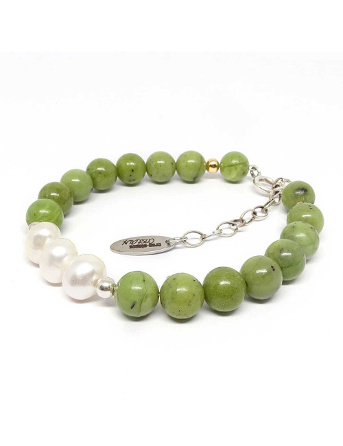 Bracelet création en pierre Jade et perle biwa