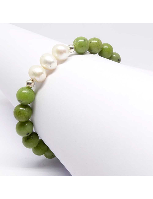 Bracelet création en pierre Jade et perle biwa
