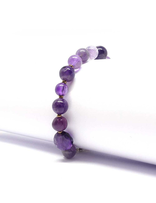 Bracelet meli-melo en pierre améthyste et argent