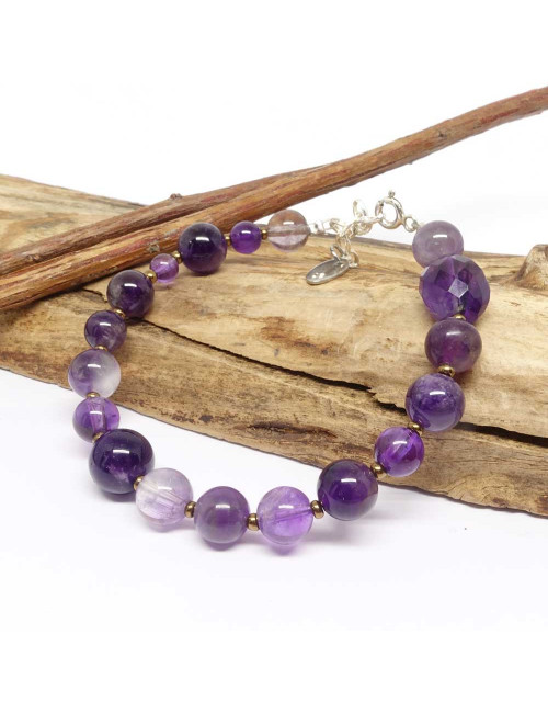 Bracelet meli-melo en pierre améthyste et argent