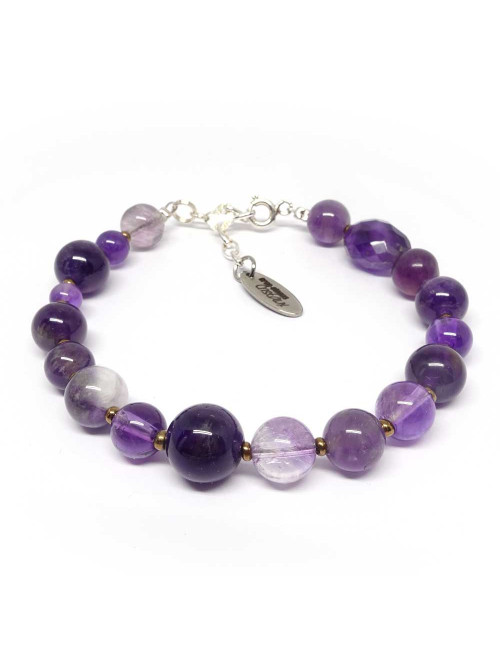 Bracelet meli-melo en pierre améthyste et argent