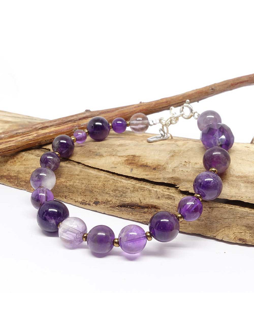 Bracelet meli-melo en pierre améthyste et argent