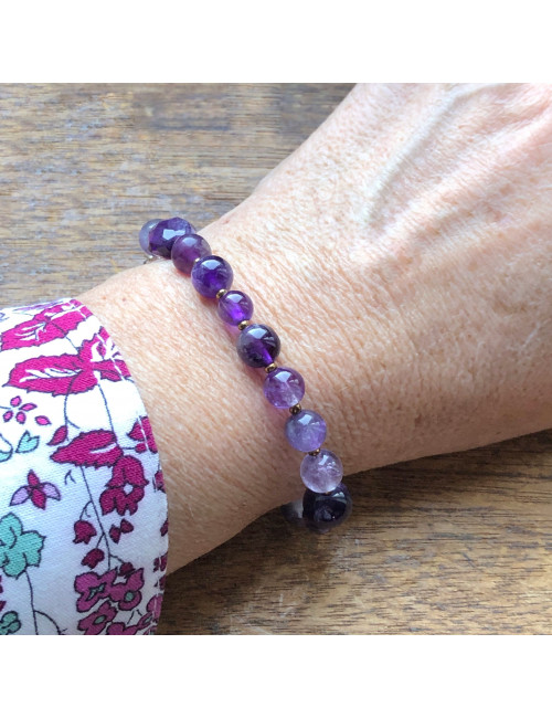 Bracelet meli-melo en pierre améthyste et argent