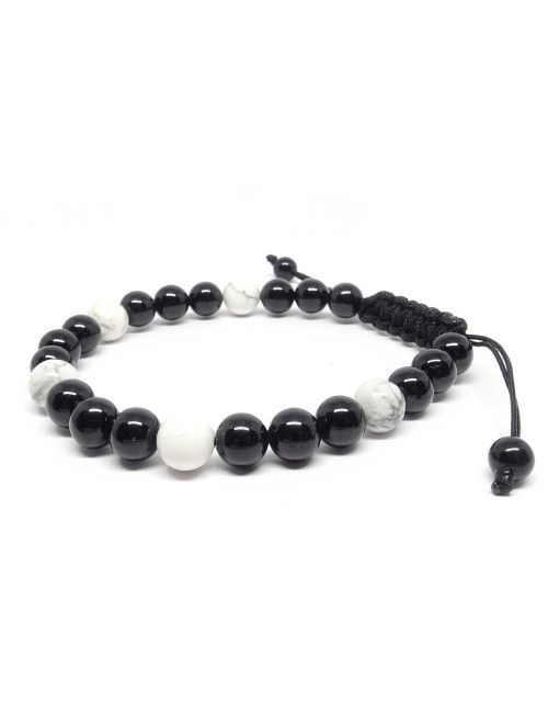 Bracelet HOMME sur cordon en pierre tourmaline et Howlite