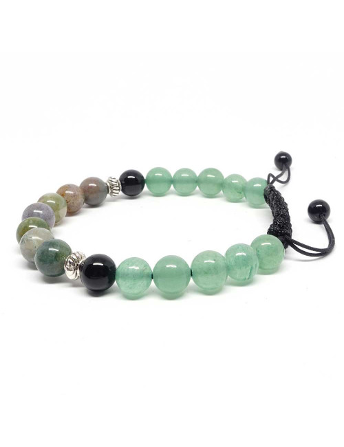 Bracelet HOMME sur cordon EN PIERRE aventurine, agate indienne et onyx