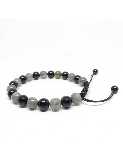 Bracelet HOMME sur cordon en pierre obsidienne et labradorite