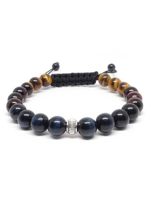 Bracelet pour homme les 3 oeils. Oeil de tigre, Oeil de taureau et Oeil de faucon