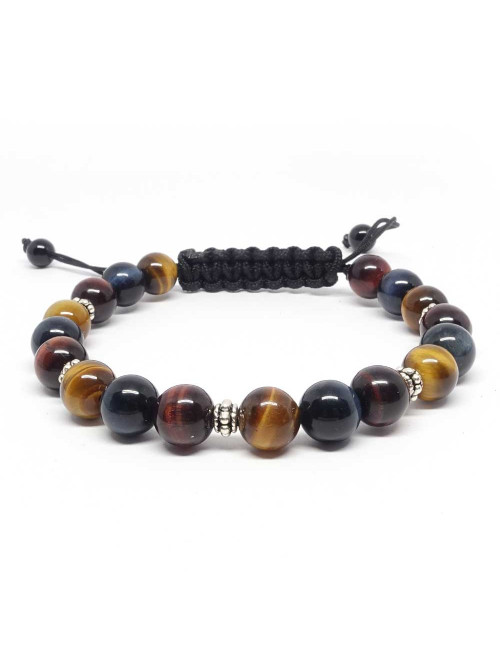Bracelet pour homme les 3 oeils. Oeil de tigre, Oeil de taureau et Oeil de faucon