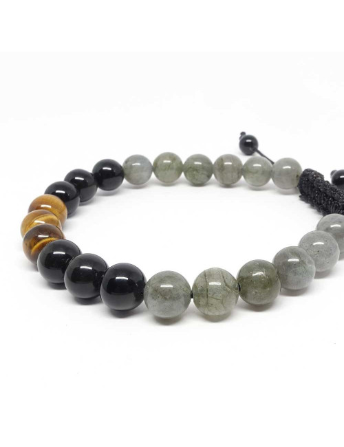 Labradorite, obsidienne noire et oeil de tigre