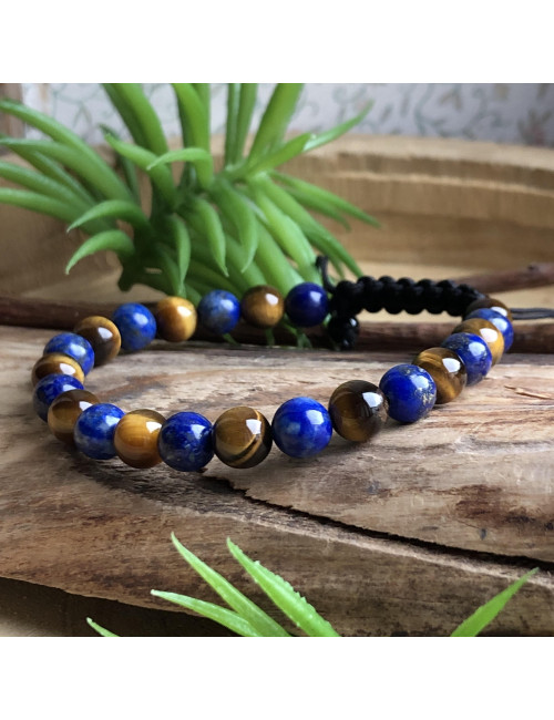 Lapis lazuli et oeil de tigre AAA, Bracelet cordon