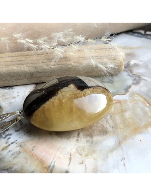 Pendentif plat en pierre de septaria sur cordon