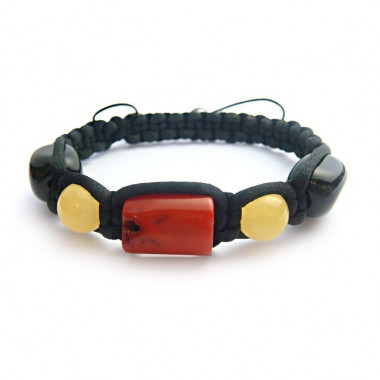 Bracelet corail, jade jaune et onyx