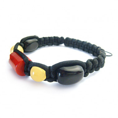 Bracelet corail, jade jaune et onyx