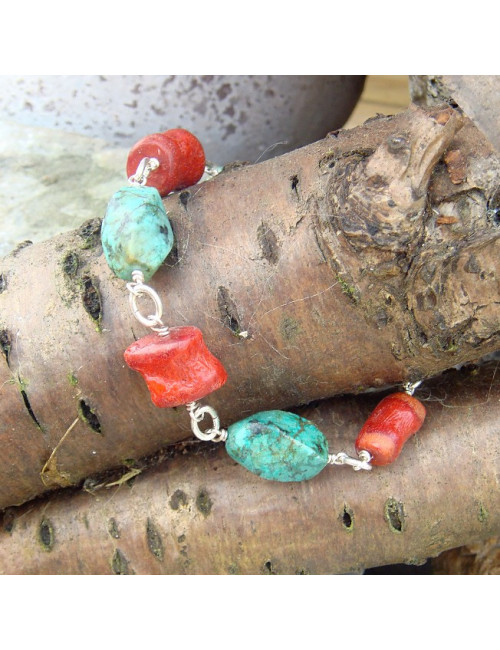 Bracelet turquoise et corail