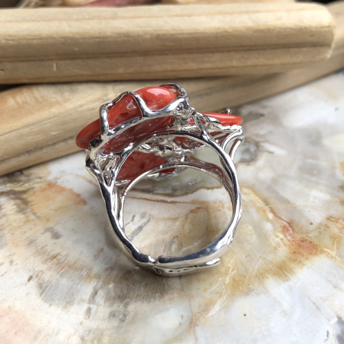 Corail rouge de la Méditerranée, Bague ajustable argent 925