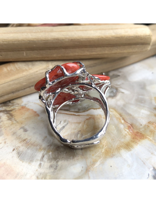 Corail rouge de la Méditerranée, Bague ajustable argent 925