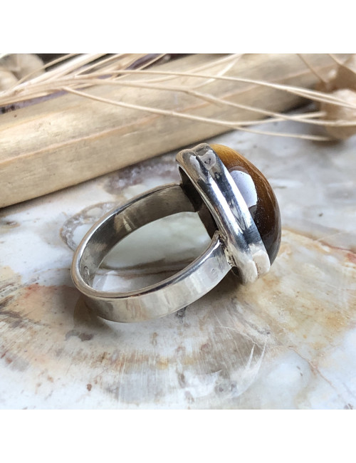 Bague en argent 925 et pierre Oeil de tigre