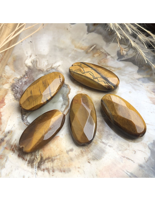 Oeil de tigre, 5 perles ovales facettées