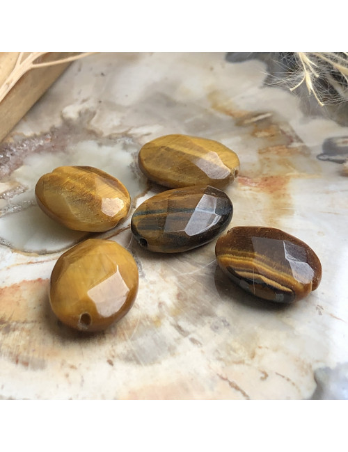 Oeil de tigre, 5 perles ovales facettées