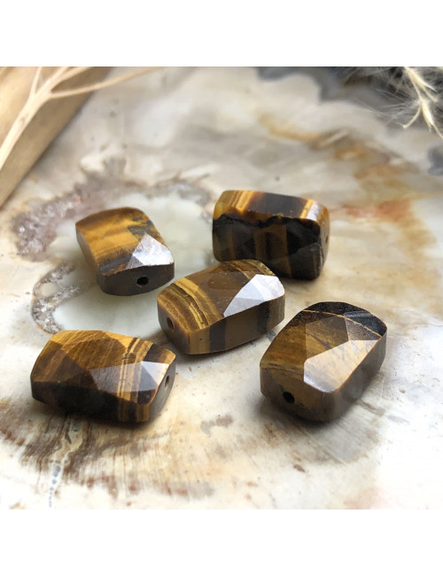 Oeil de tigre, 5 perles rectangulaires facettées