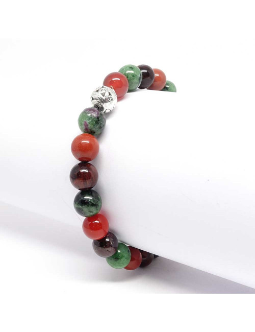 bracelet bien-être en pierre Grenat, cornaline, jaspe rouge, oeil de taureau et zoisite