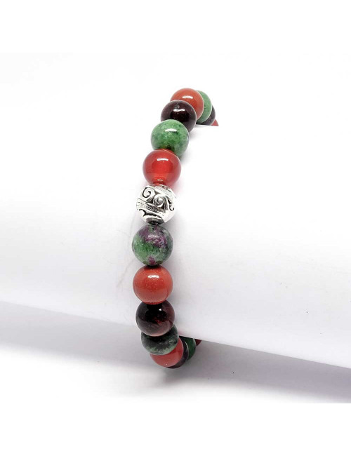bracelet bien-être en pierre Grenat, cornaline, jaspe rouge, oeil de taureau et zoisite