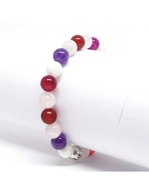 Bracelet bien-être en pierre de quartz rose, améthyste, cornaline, pierre de lune et agate rose