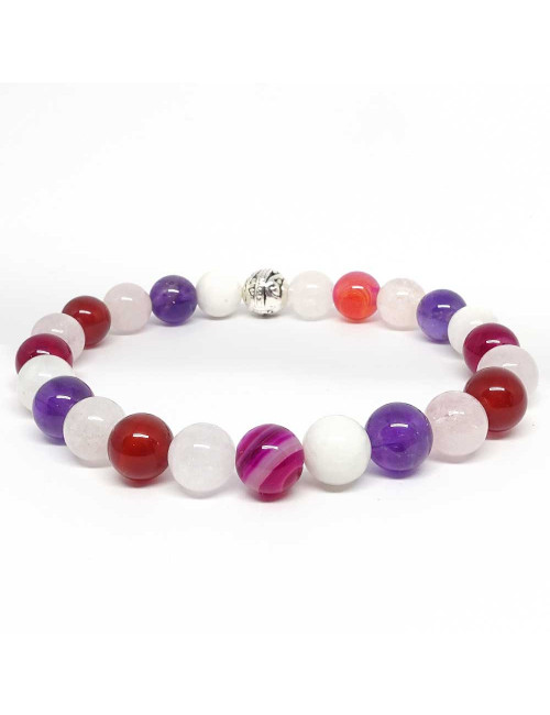 Bracelet bien-être en pierre de quartz rose, améthyste, cornaline, pierre de lune et agate rose