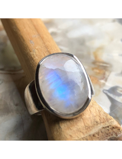 Pierre de lune, Bague argent 925 T 55