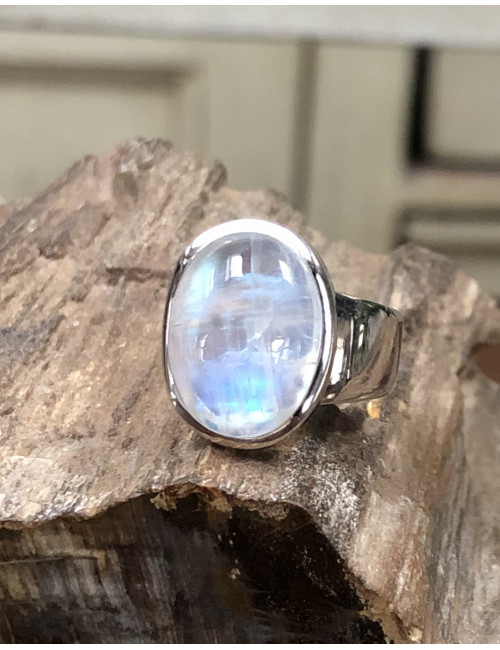 Pierre de lune, Bague argent 925 T 55