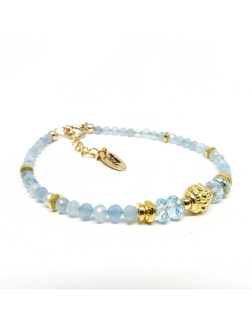 Bracelet fin Aigue-marine avec Gold filled 14k