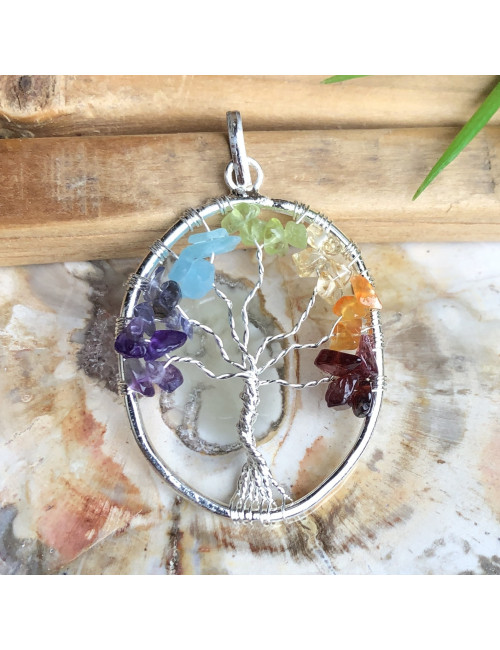 Pendentif arbre de vie pierres des 7 chakras
