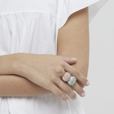 Charoïte et cyanite, Bague ajustable argent 925