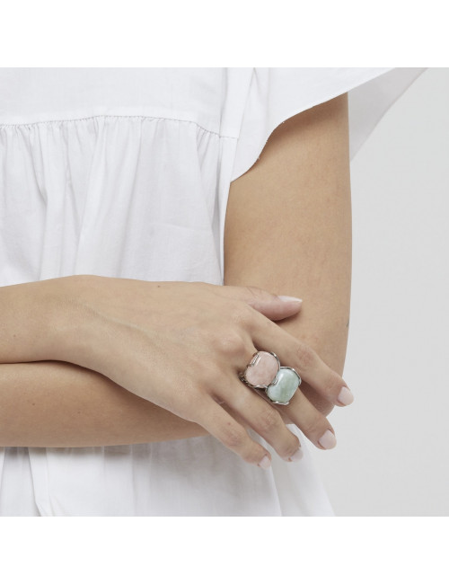 Charoïte et cyanite, Bague ajustable argent 925