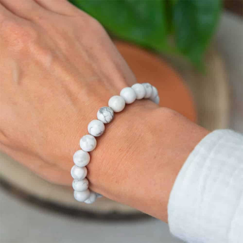 Bracelet Extensible Pierres Naturelles Howlite Et Crâne Turquoise - Neuf Avec étiquettes