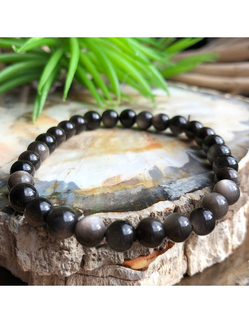 Bracelet extensible en pierre Obsidienne argentée