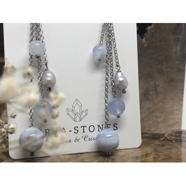 Calcédoine et Biwa, Boucles d’oreilles argent