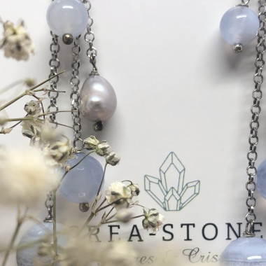 Calcédoine et Biwa, Boucles d’oreilles argent