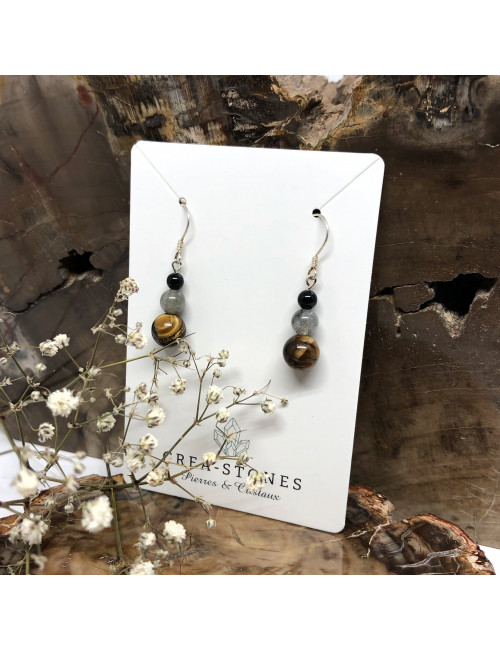 Oeil de tigre, Labradorite et tourmaline