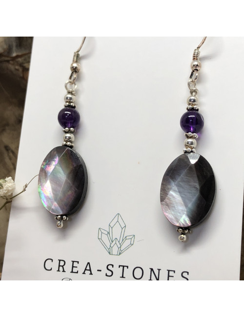 Nacre et améthyste, Boucles d’oreilles argent