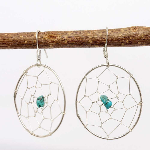 boucles d'oreilles attrape-rêve en Turquoise avec argent