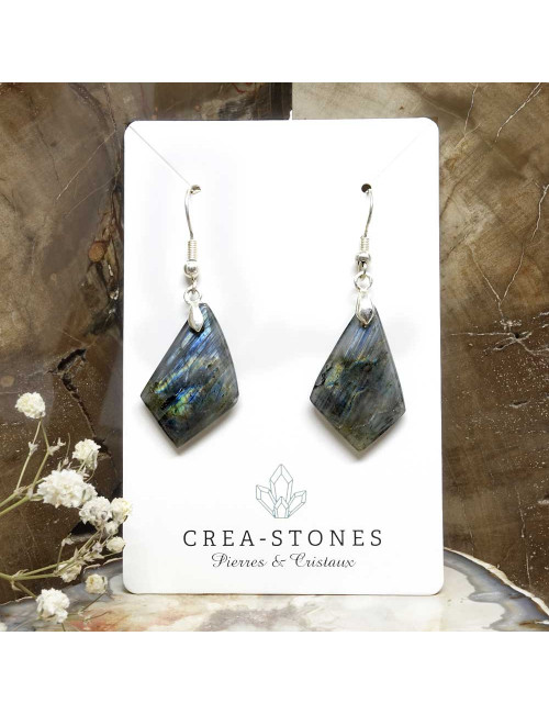 Boucles d'oreilles argent et pierre de labradorite