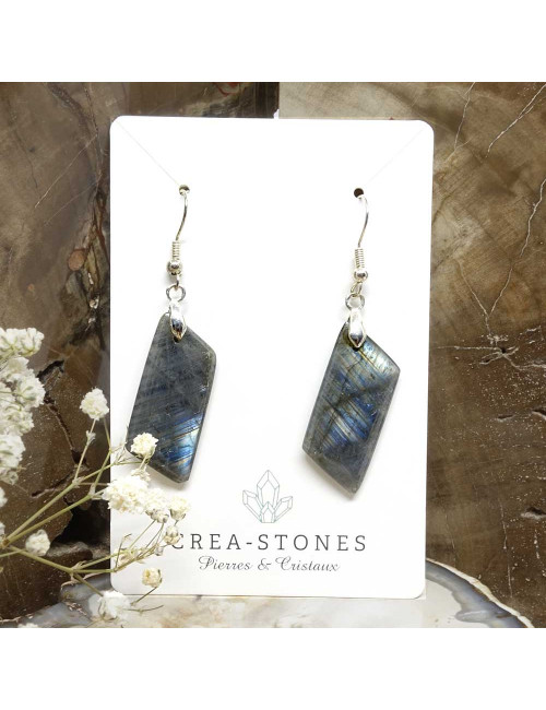 Boucles d'oreilles argent et pierre de labradorite